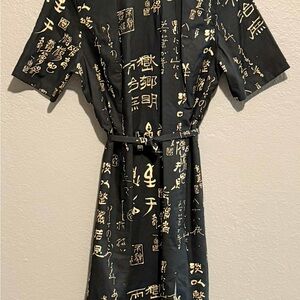 Black cheongsam Kimono Style long dress -small slit on the front side One Size